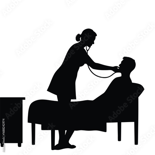 Nurse examining patient with stethoscope silhouette