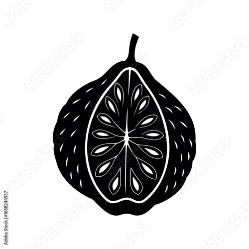 Elegant black and white graphical representation of a crosssection of a fruit