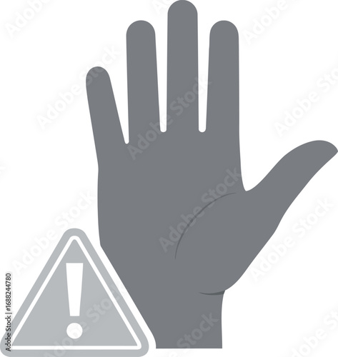 Stop gesture human hand with exclamation mark warning sign symbol flat icon vector illustration vector
