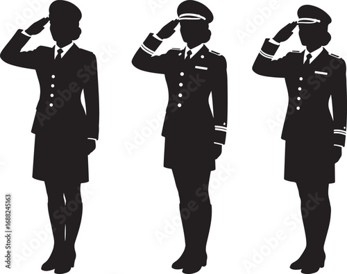 Three women in uniform saluting silhouette