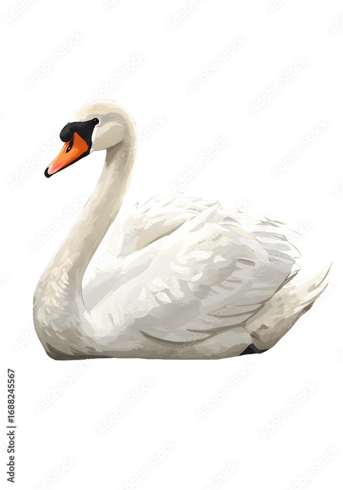 Fototapeta premium Elegant White Swan Portrait - Digital Painting png clear alpha channel cutout isolated on transparent background