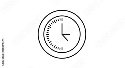 Simple Black Line Art Clock Icon Showing Time.