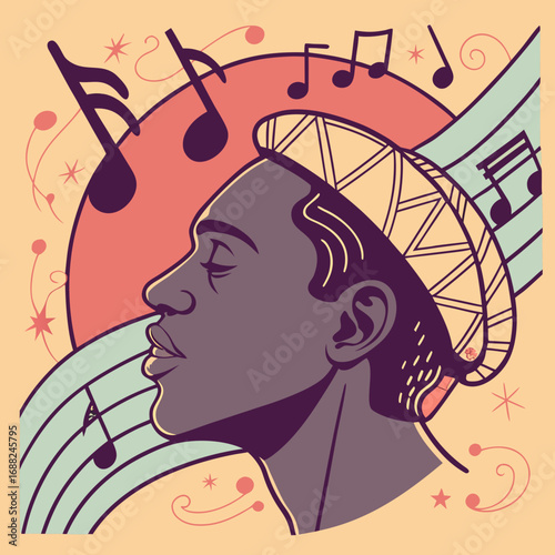 “Black and White Surreal Abstract Portrait Vector”