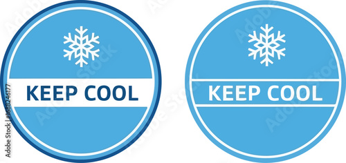 Keep cool stickers circled blue icons snowflakes frosty coolness refreshment summer weather symbol vector