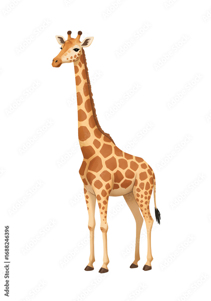 Obraz premium Cute Cartoon Giraffe Illustration on Brown Background png clear alpha channel cutout isolated on transparent background