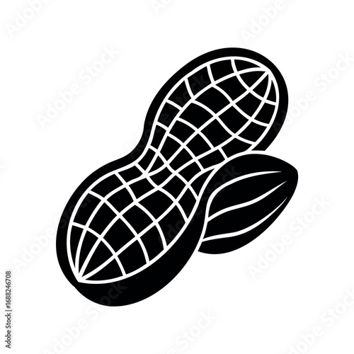 Stylized Black and White Illustration of a Peanut with Shell Texture