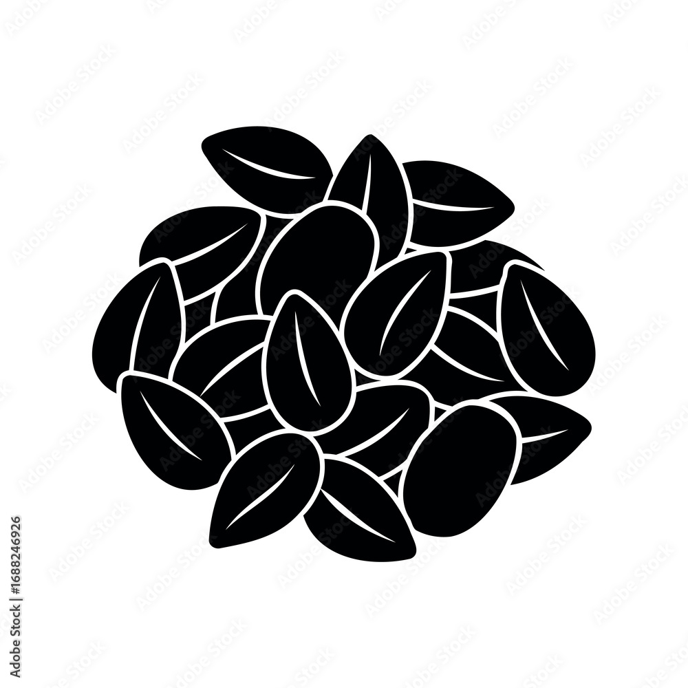 Naklejka premium Pile of sunflower seeds black silhouette illustration on white background