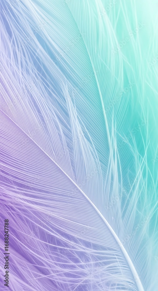 Fototapeta premium Close Up Of A Feather With Pastel Purple And Teal Gradient macro detail