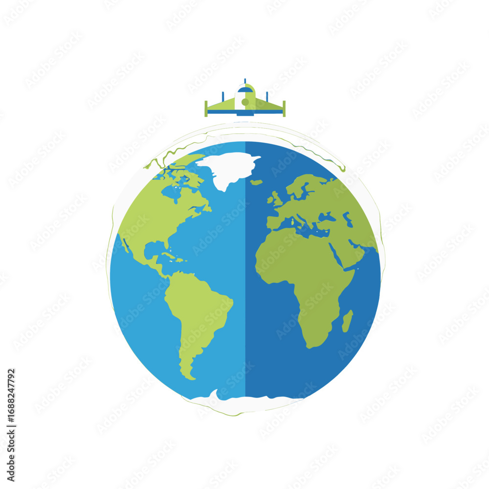 Naklejka premium Globe Illustration with Green Continents and Blue Oceans Minimalist Style on White Background World Map Flat Design Earth Depiction Global Concept Graphic
