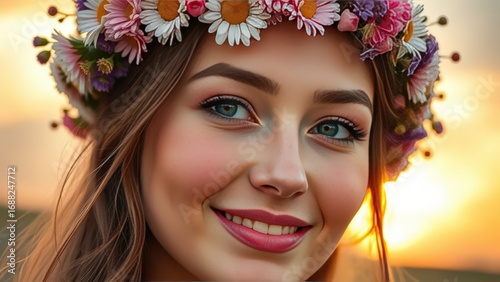 Beautiful young woman with a flower crown