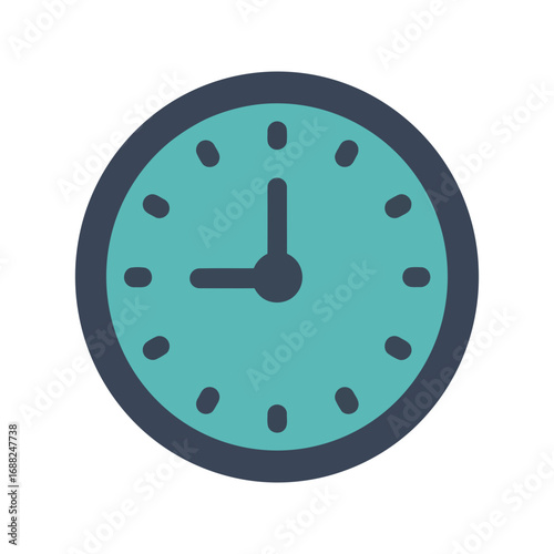 Turquoise clock showing nine oclock isolated on transparent background
