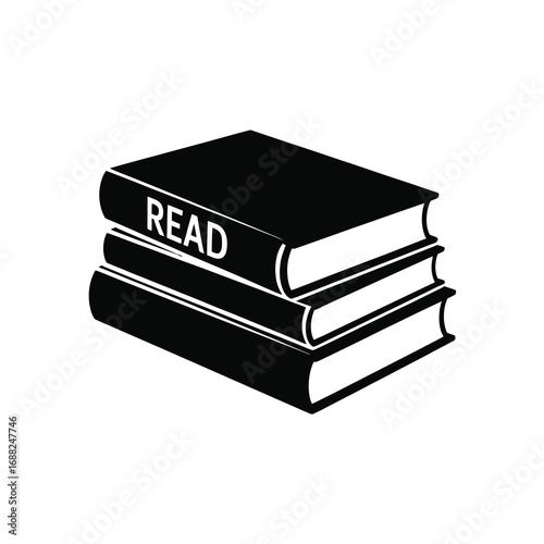 Silhouette of three stacked books with the word read on the top book