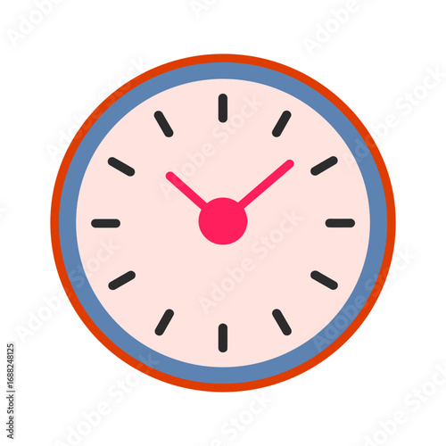 Simple clock face with red hands isolated on transparent background