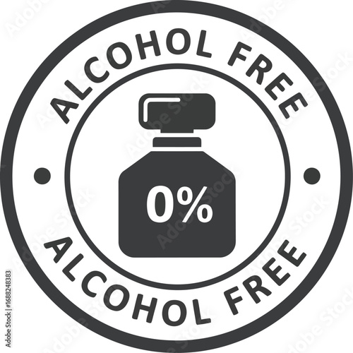 Alcohol free stamp circle icon bottle zero percent 0% label design graphic element vector
