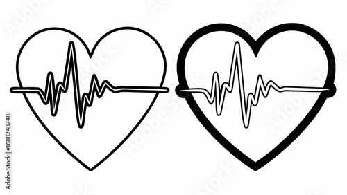 Two black and white heart symbols, each with a wavy line representing a heartbeat.
