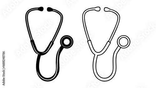Stethoscope Icons - Solid and Outline Medical Symbols Set