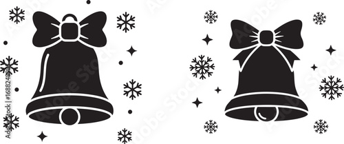 Two christmas bells with snowflakes silhouette