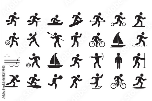 Sports activity icons set with running, swimming, cycling, and sailing pictograms