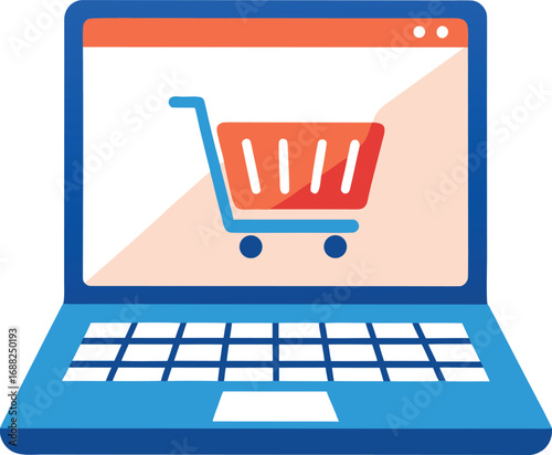Shopping cart on laptop screen. E-business, Online shopping concept vector for black Friday