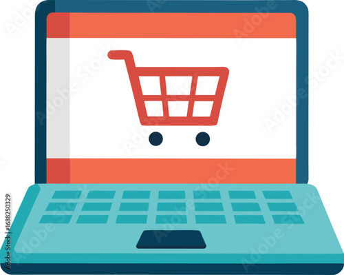 Shopping cart on laptop screen. E-business, Online shopping concept vector for black Friday
