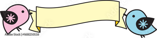 小鳥とリボンバナーの可愛いメッセージイラスト