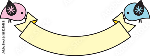 小鳥とリボンバナーの可愛いメッセージイラスト