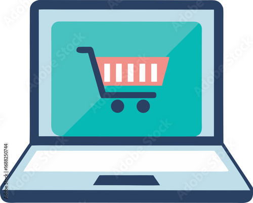 Shopping cart on laptop screen. E-business, Online shopping concept vector for black Friday