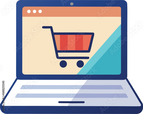 Shopping cart on laptop screen. E-business, Online shopping concept vector for black Friday