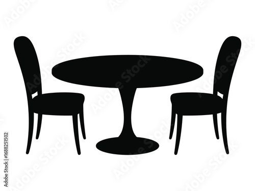 Elegant silhouette of a round dining table with two chairs