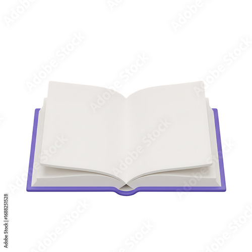 3D open book with purple cover isolated