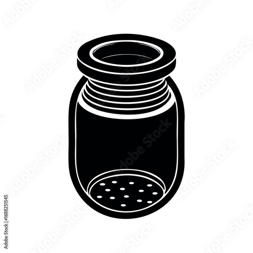 Graphic black and white salt shaker with round base and dispenser