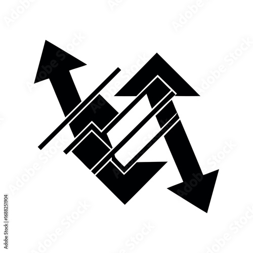 Complex black arrow graphic representation of opposing direction and movement concept