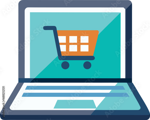 Shopping cart on laptop screen. E-business, Online shopping concept vector for black Friday