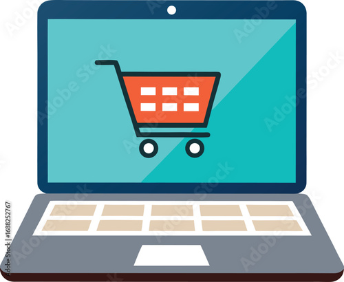 Shopping cart on laptop screen. E-business, Online shopping concept vector for black Friday