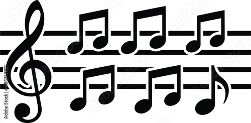 Musical notes melody staff clef harmony rhythm sound wave abstract music design element vector