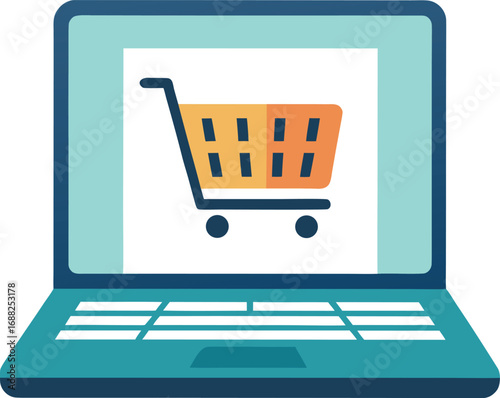 Shopping cart on laptop screen. E-business, Online shopping concept vector for black Friday