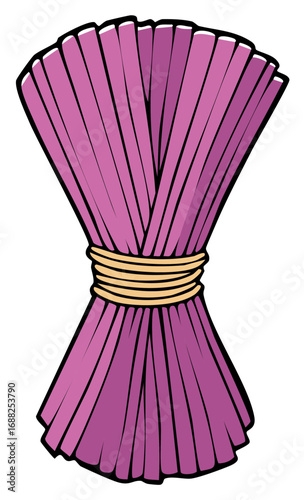 Stylized purple sheaf of straw or stalks tied with a rope, vector illustration