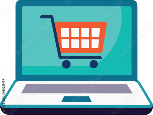 Shopping cart on laptop screen. E-business, Online shopping concept vector for black Friday