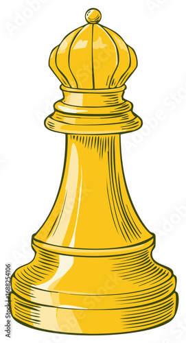 Vibrant golden yellow chess bishop piece, an illustration representing strategy and intellectual games.