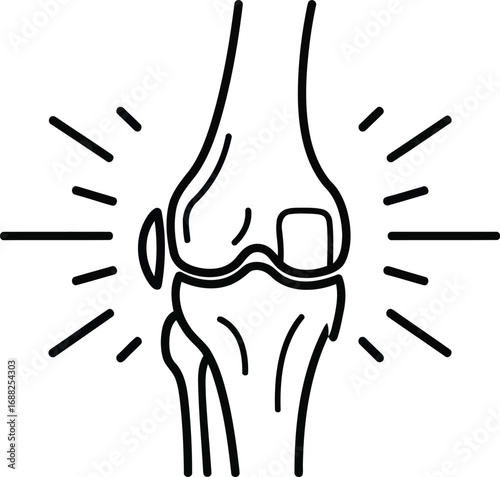 Knee joint pain relief medical illustration healthy or injured bone anatomy concept simple line art vector