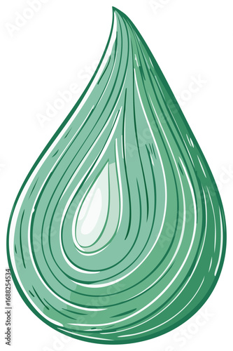 Stylized Green Drop with Abstract Lines Graphic Isolated on White Background