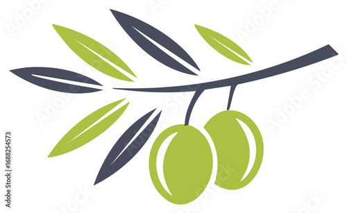 Olive branch with green olives and leaves, graphic symbol