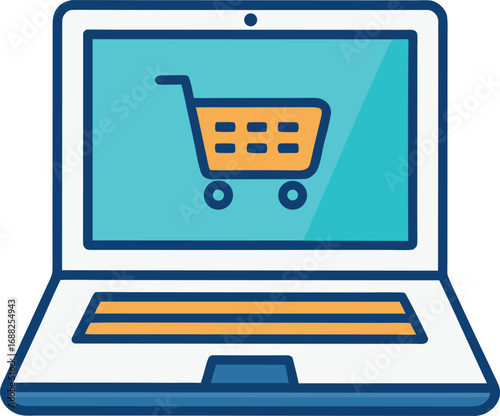 Shopping cart on laptop screen. E-business, Online shopping concept vector for black Friday