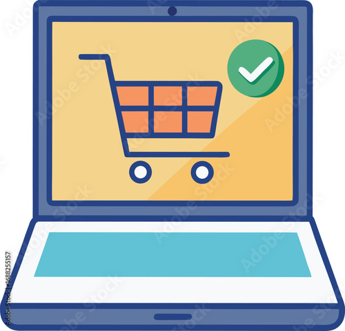 Shopping cart on laptop screen. E-business, Online shopping concept vector for black Friday