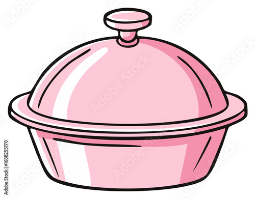 Pink Round Serving Dish with Lid and Handle for Food Presentation