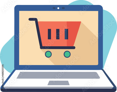 Shopping cart on laptop screen. E-business, Online shopping concept vector for black Friday