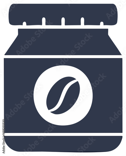 Dark Blue Jar with White Coffee Bean Icon and Grooved Lid