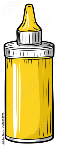 Illustration of a Yellow Squeeze Bottle with Cap for Condiment or Topping