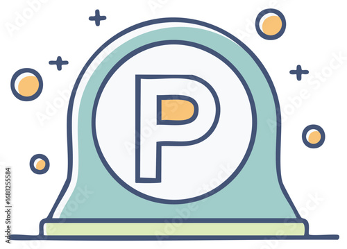 Parking sign, abstract design element, illustration in blue, yellow and white colors