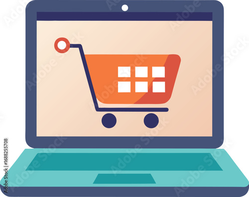 Shopping cart on laptop screen. E-business, Online shopping concept vector for black Friday